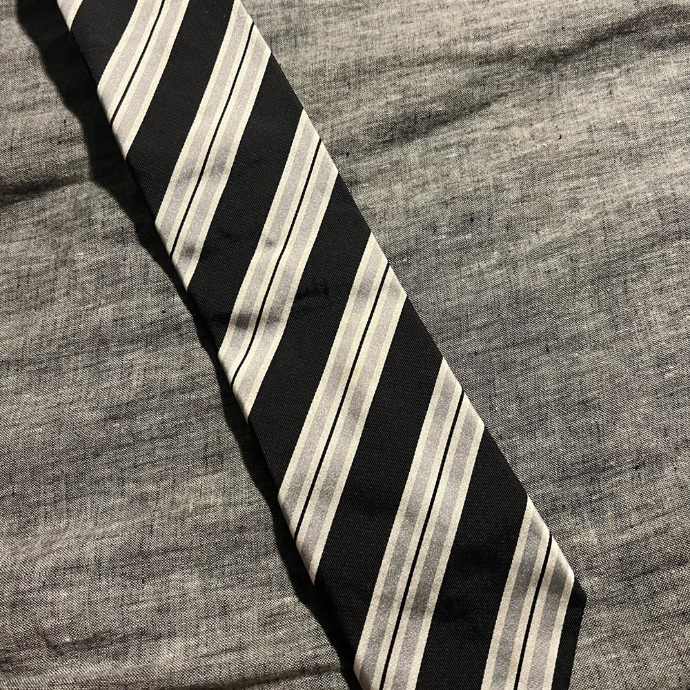 Classic Black, White, and Silver Striped Tie